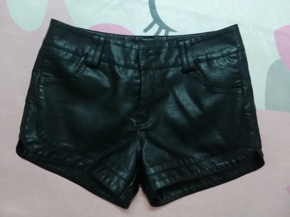 

plus size 25-33 Fashion Slim Spring Summer Autumn Women Sexy Black PU Shorts Vintage Slim Faux Leather Shorts