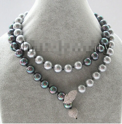

Free shipping >>@ > 12mm gray + bright black perfect round south sea shell pearl necklace 32inch
