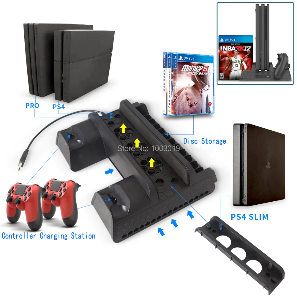 Вертикальная охлаждающая подставка DOBE для PS4/PS4 Slim/PS4 Pro зарядное устройство