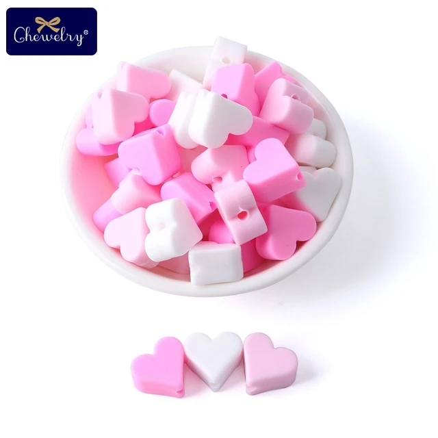 Pink Series Heart CHEWELRY силиконовая бусина 40 шт. детский силиконовый Прорезыватель в форме сердца пищевой детский Кулон Жемчужный силиконовый маленький стержень детские товары игрушка - Цвет: Pink Series Heart