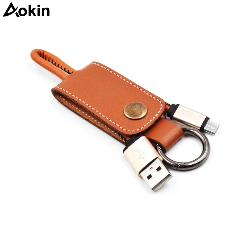 Кожаный брелок Aokin USB кабель Micro Type C для ключей Samsung Huawei Быстрая зарядка линия