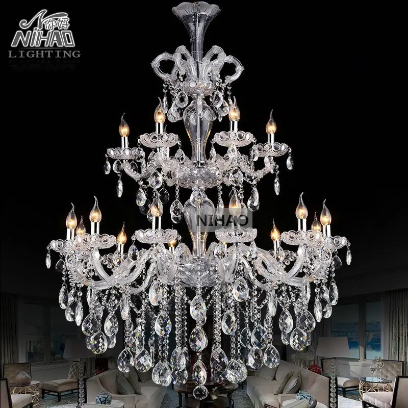 

Luxurious Large Crystal Chandelier Light 2 tiers Clear Crystal Lighting Fixture staircase chandelier for Hotel Hanging Lamp