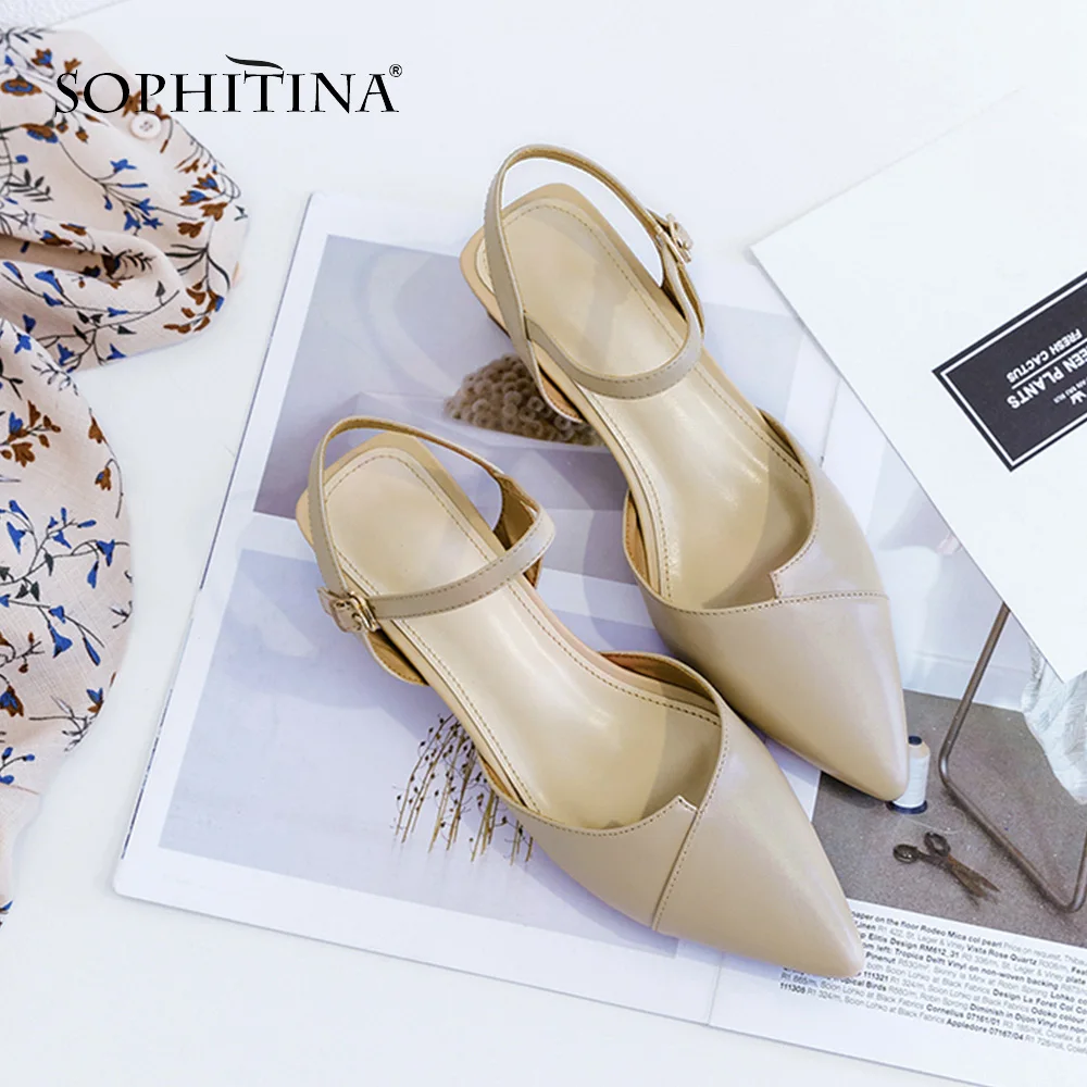 SOPHITINA/модные однотонные босоножки; Новинка года; стильная Весенняя женская повседневная обувь из натуральной кожи с пряжкой для взрослых; босоножки на квадратном каблуке; MO68