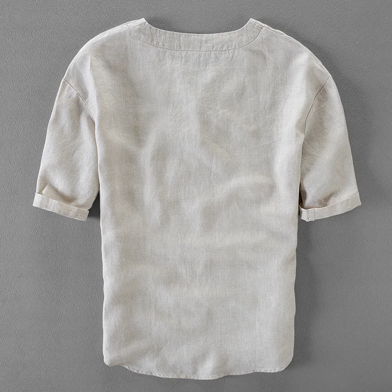 Рубашка Мужская льняная с вышивкой однотонная белая рубашка коротким рукавом