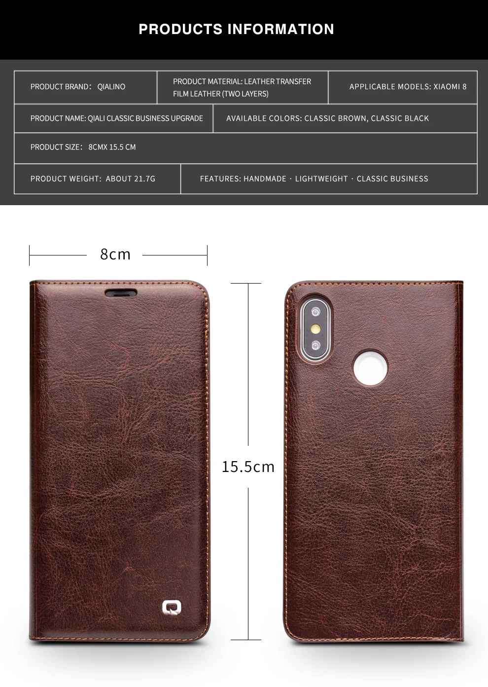 QIALINO Чехол-книжка из натуральной кожи с отделением для карт для Xiaomi mi 8, винтажный Чехол ручной работы с полной защитой для телефона Xiao mi 8 6,21 дюймов
