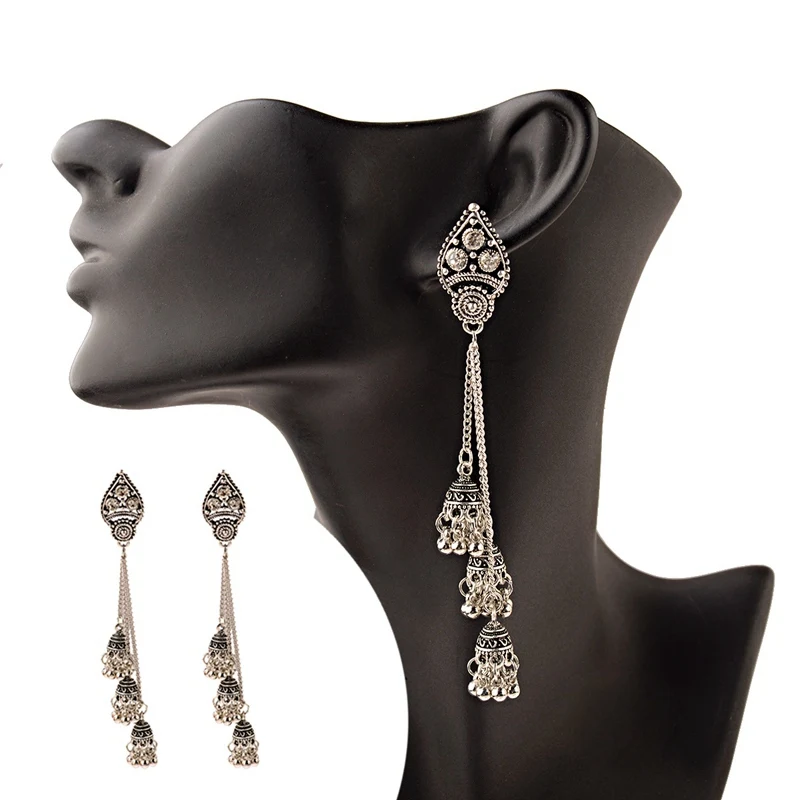 OIQUEI 2020 женские золотые металлические длинные кисточки индийские Jhumka серьги в