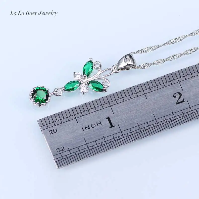 L & B бабочка 925 серебряный цвет зеленый искусственный изумруд Белый Кристалл