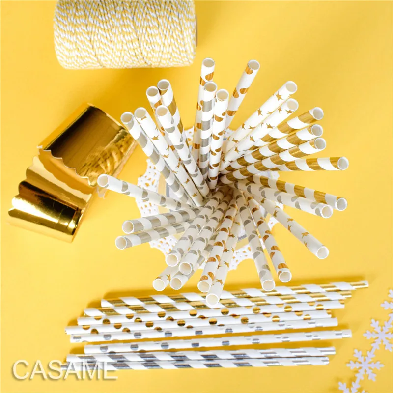10000 Gold Foil Paper Straws Bridal Shower Decor Wedding Baby Cake Pop Sticks Drinking Bulk | Дом и сад