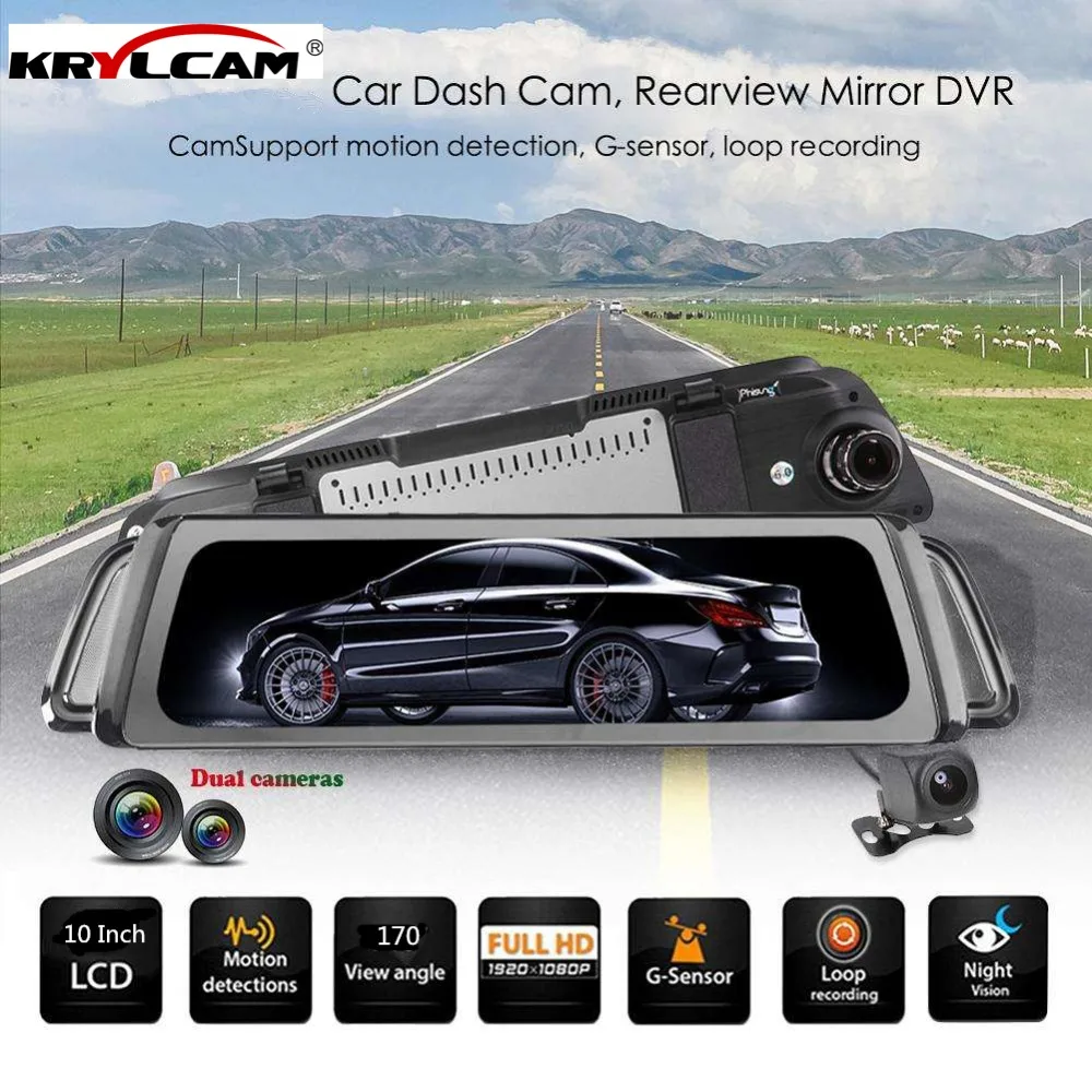 Krylcam G900 10 &quotзеркальный видеорегистратор с двумя камерами HD1080P Автомобильный