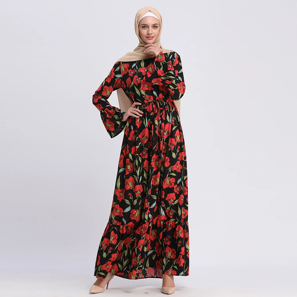 Фото Buytiz 2019 принт мусульманское abaya ОАЭ Сетчатое платье макси Бохо Креп Длинные халаты Buytiz 2019 принт мусульманское abaya ОАЭ Сетчатое платье макси Бохо Креп Длинные халаты
