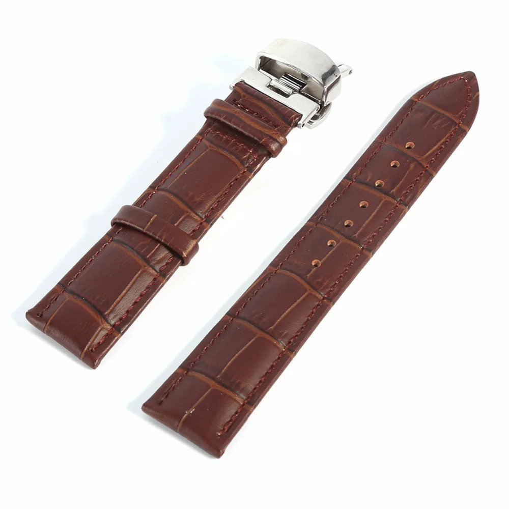 Butterfly buckle Watchband Genuine Leather Black Coffee Watch Band 16mm 18mm 20mm 22mm 24mm Strap | Наручные часы
