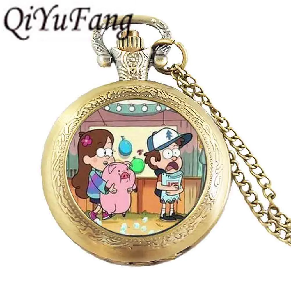 

Steampunk Drama cartoon BILL CIPHER WHEEL mabel pig drink ice cream pocket watch Charms Necklace doctor 1pcs/lot chain