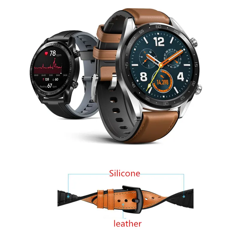 22 мм ремешок для часов huawei Watch GT силиконовые ремешки из натуральной кожи Honor