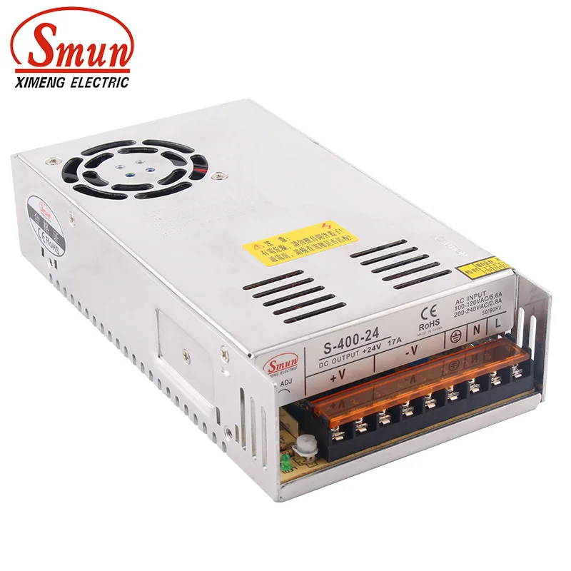 

SMUN S-400-24 110VAC/220VAC to 400W 24VDC 17A Single Output Switching Power Supply SMPS With CE ROHS Certificated