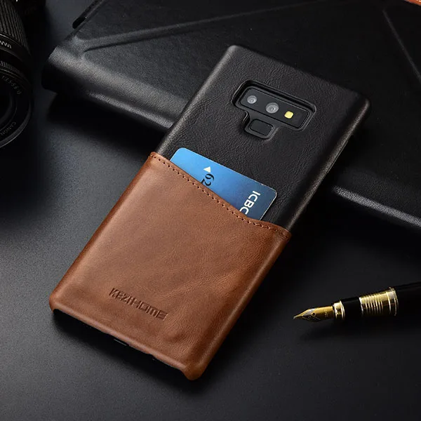 coffee black Чехол для samsung Galaxy Note 9 KEZiHOME, два цвета, натуральная кожа, твердая задняя крышка для samsung Note9, с карманом для карт - Цвет: coffee black