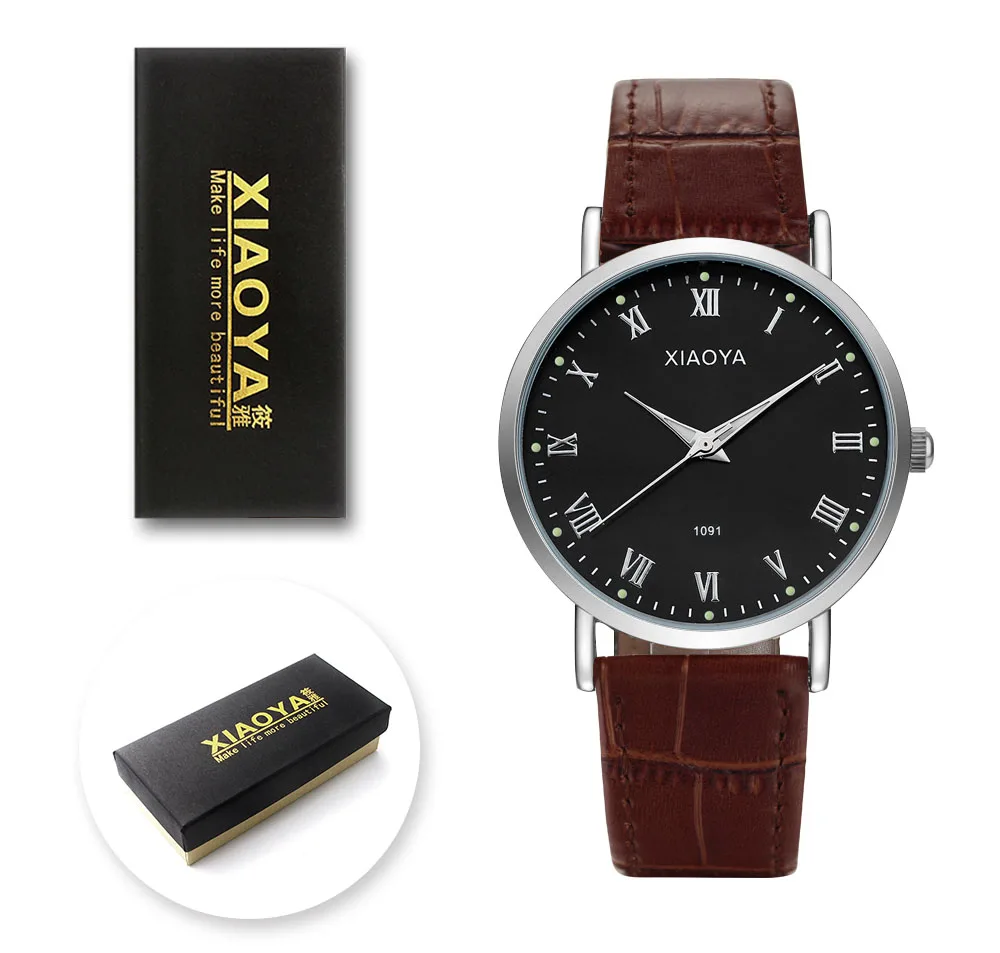 Black silver brown B XIAOYA модные Ультратонкие мужские наручные часы s кожаный ремешок простой кварцевые часы мужские Relogio Masculino мужские часы Reloj Hombre - Цвет: Black silver brown B
