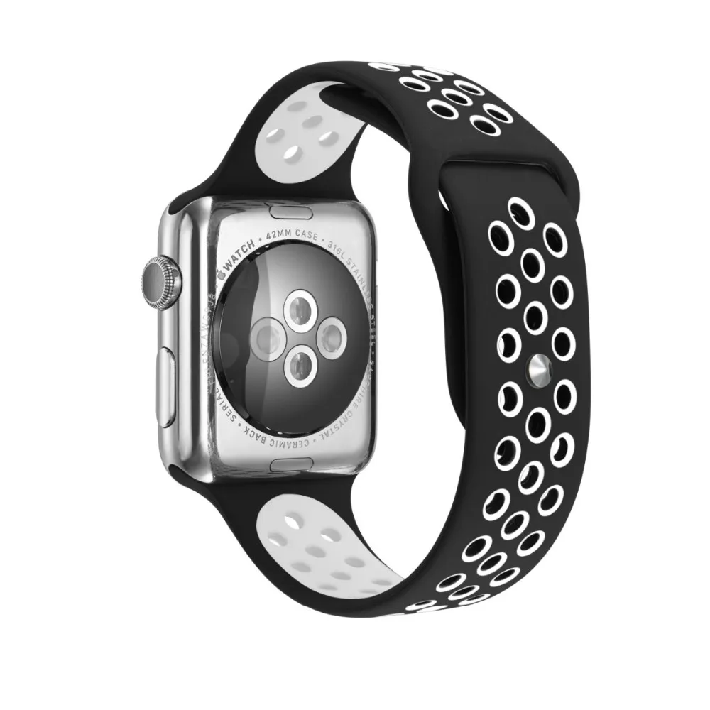 Black White Брендовый резиновый ремень для apple watch, легкий светильник, гибкий дышащий силиконовый ремешок для iWatch, спортивный ремешок, официальный цвет - Цвет ремешка: Black White