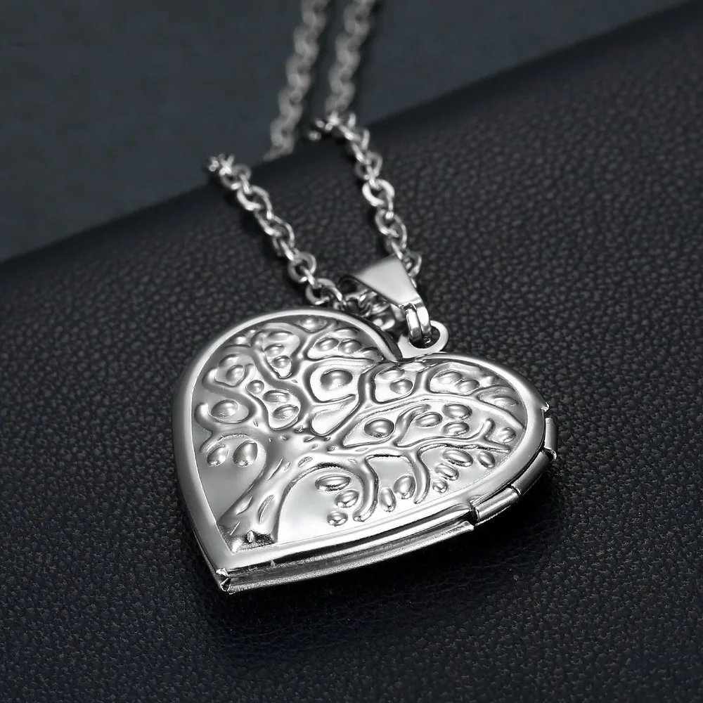 Mimeng Titanium Jewelry Retro personality life tree heart-shaped pendant I love your Photo Box Necklace | Украшения и аксессуары
