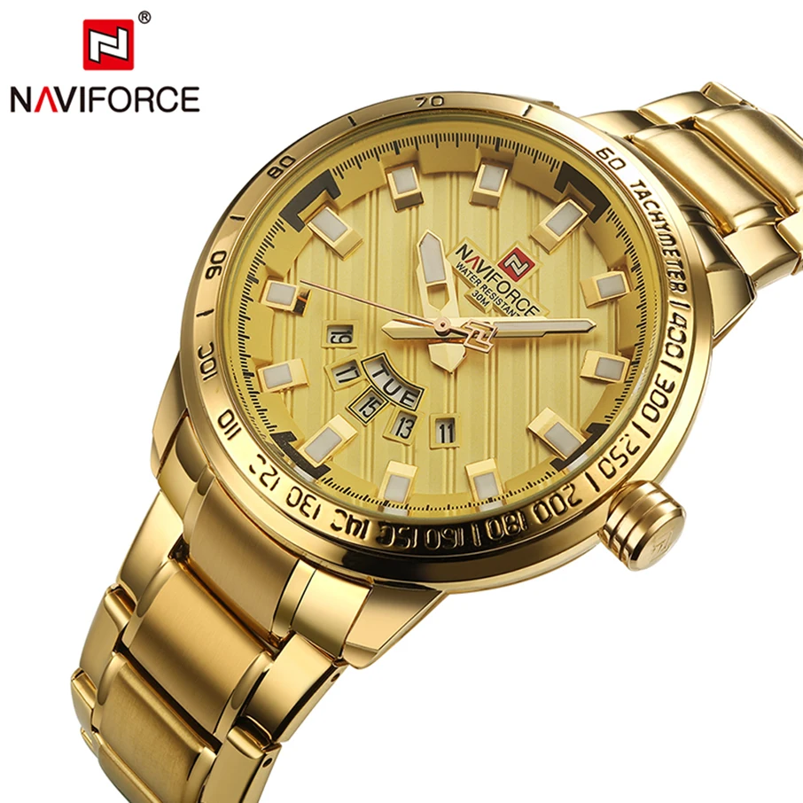 NAVIFORCE Роскошные Брендовые спортивные часы мужские Стальные кварцевые