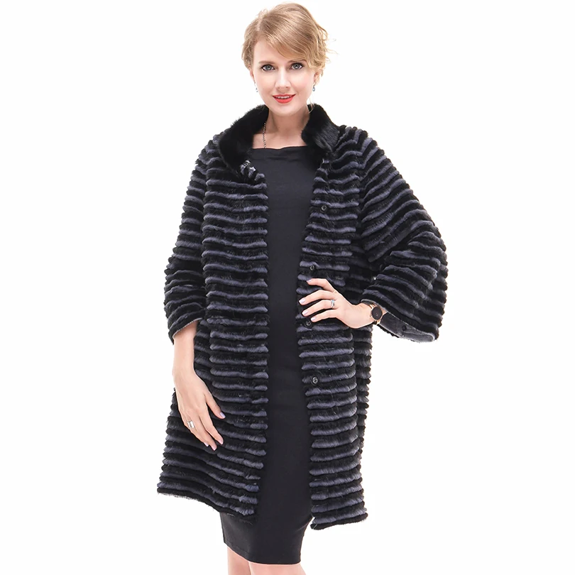 Норковая Шуба реального кролика рекс Меховая куртка Для женщин Стенд воротник