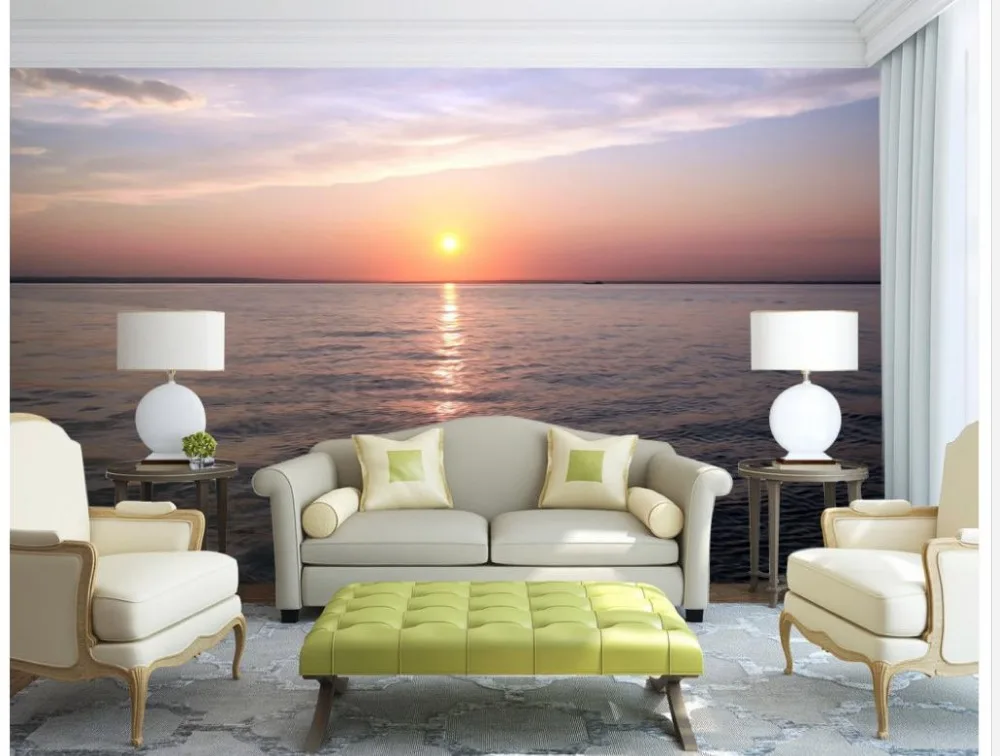 3d Настенные обои Восход восхода и морской пейзаж живопись для гостиной|wallpaper mural|3d