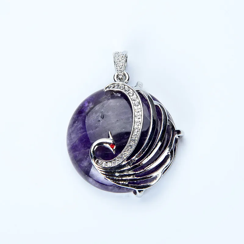 Женский кулон с павлиньим глазом из натурального камня красным кристаллом подвесками розового кварца и