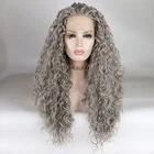 Фэнтези Beauty серый вьющийся парик с натуральным ворсом, 180% плотность, термостойкий передний парик из синтетических волос для женщин