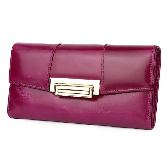 

Fashion simple genuine leather long purse for women card holder
