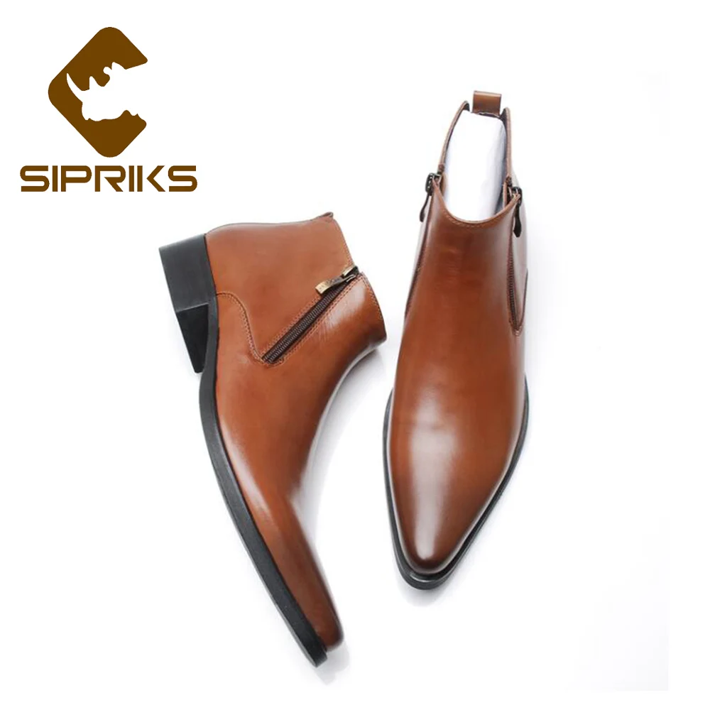 Sipriks 38 46 Коричневая Кожаная двойная молния Ковбойские сапоги мужские Черные