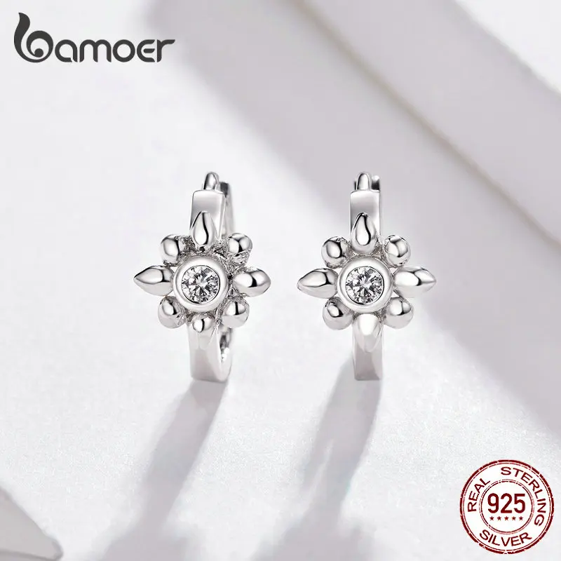 BAMOER, Настоящее серебро, мини-серьги-кольца для женщин, 925 пробы, серебро, Подсолнух, маленькие серьги-обручи, хорошее ювелирное изделие, новинка, BSE082