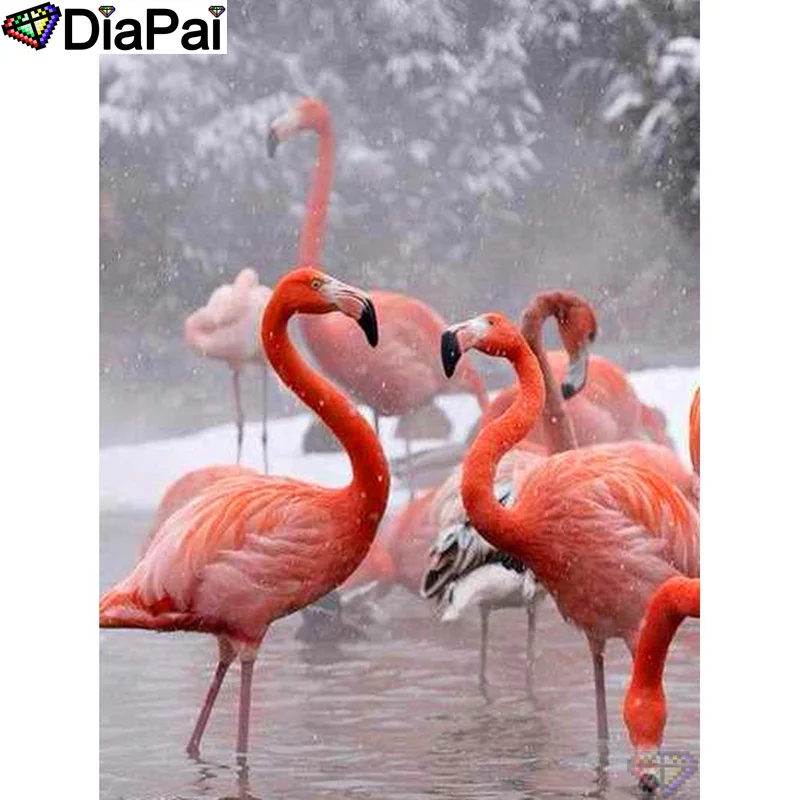 DIAPAI 100% квадратная/круглая дрель 5D DIY Алмазная картина &quotЖивотное фламинго&quot