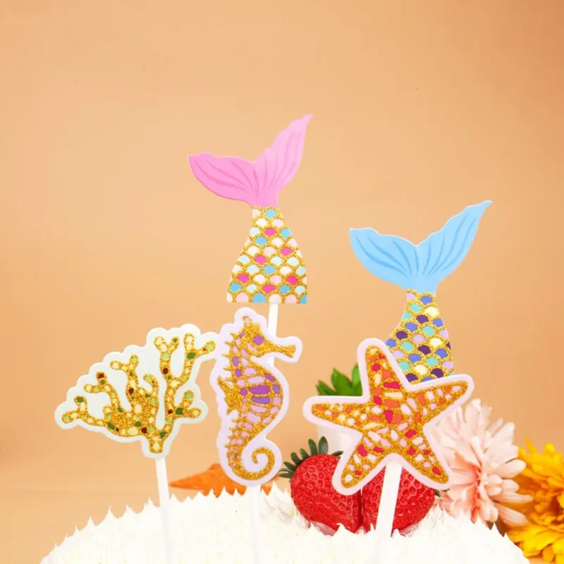 Океан торт Toppers флаги кекс Русалка морской конек Морская звезда Коралл Топпер для