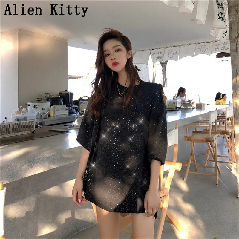 Повседневная Свободная Винтажная Футболка Alien Kitty в гонконгском стиле с круглым