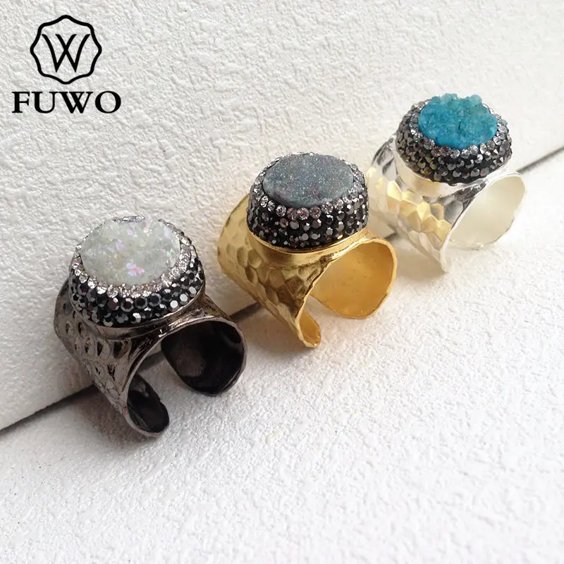 Кольцо FUWO Aura Druzy со стразами покрытое золотом 24 К гальванизированное