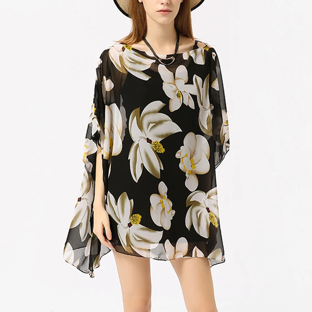 Женский шифоновый тонкий солнцезащитный пляжный купальник-бикини с принтом