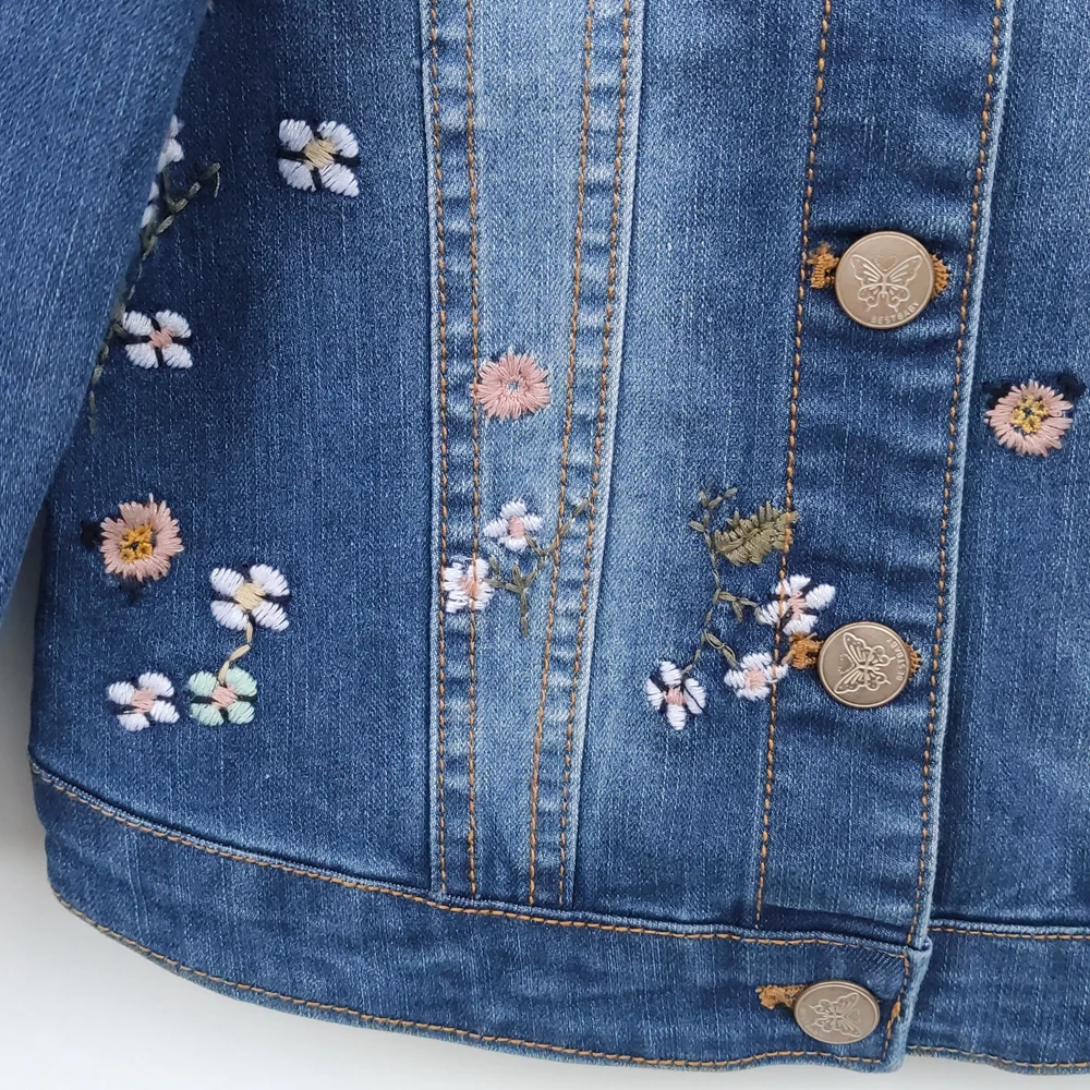 

Spring Girls Jackets Outfits Toddler Denim Embroidery Flowers Jeans Jacket Kids Coats Baby Girl Clothing Children Clothes