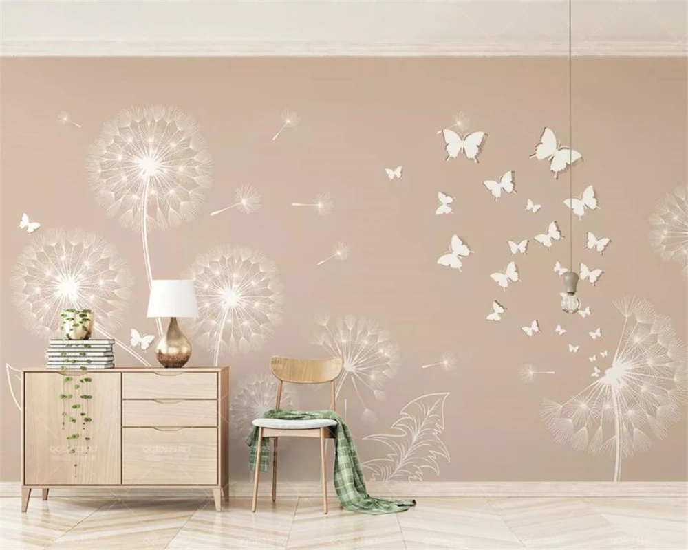 Beibehang пользовательские обои 3d фреска бежевый одуванчик бабочка простой стерео ТВ