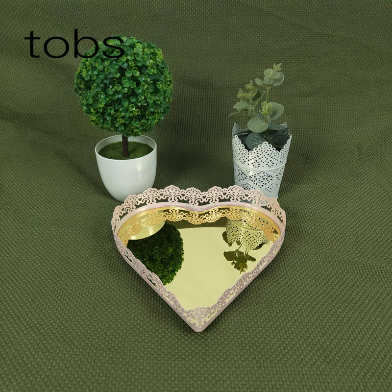 heart tray Золотой десертный поднос кекс сковорода торт дисплей украшение стола Свадебная вечеринка поставка хрустальное зеркало торт стенд - Цвет: heart tray