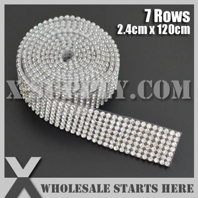 7 Rows Iron on Rhinestone Mesh Trim Crystal in Silver Base with Back Glue for Bridal Dress Cake Wine and Wedding | Дом и сад