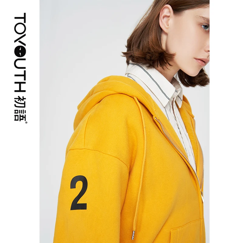 Toyouth Осень корейский сплошной Zip up Для женщин толстовка свободные Повседневное