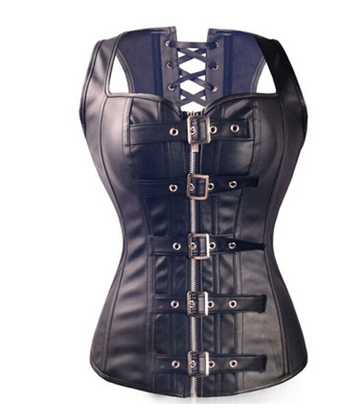 Женское белье из ПВХ корсет в стиле стимпанк со стальными косточками