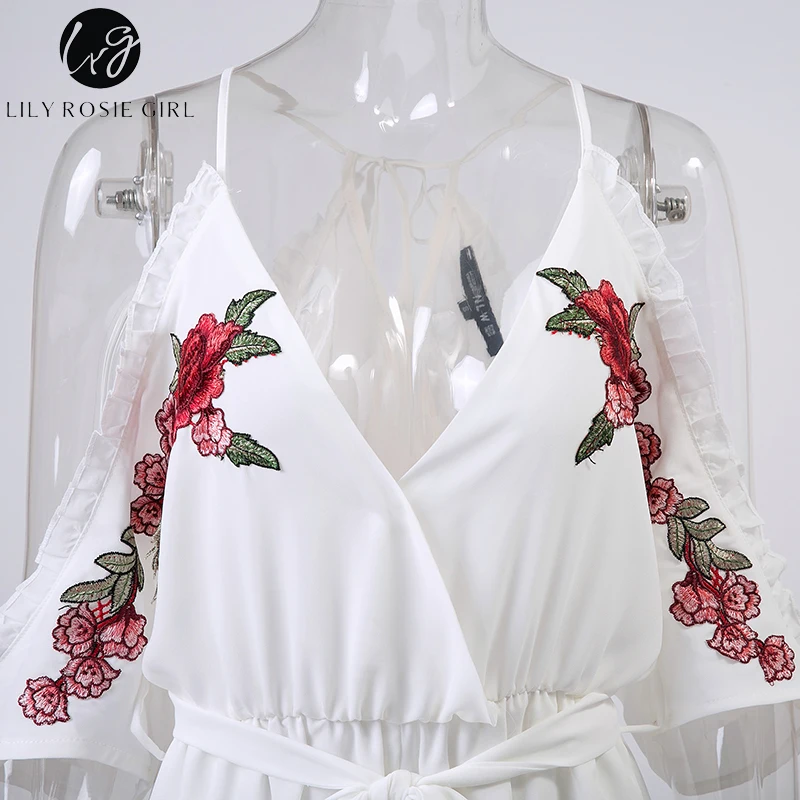 С открытыми плечами Ruffler черная розовая Цветочная вышивка женские костюмы