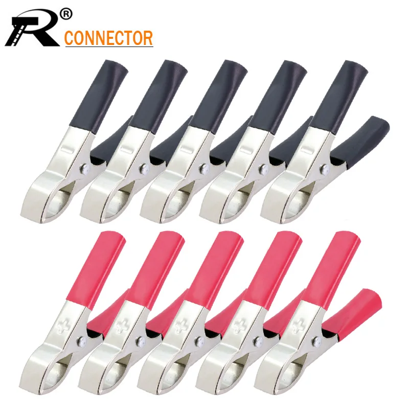 

2Pcs 30A Red Black Crocodile Clamps 72mm Alligator Clip Handle Cable Lead Testing Battery Test Lead High Quality Clamp