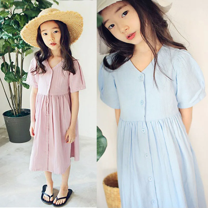 Long Summer Dresses Casual Teenage Girl Clothing Pink Blue Maxi Toddler Girls 2020 Cotton Mother Daughter Clothes | Детская одежда и