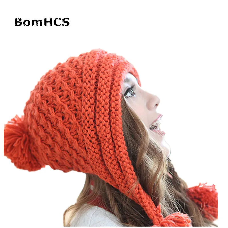 BomHCS, корейский стиль, модная женская зимняя теплая шапка, ручная работа, вязаная шапка с цветком - Цвет: Orange