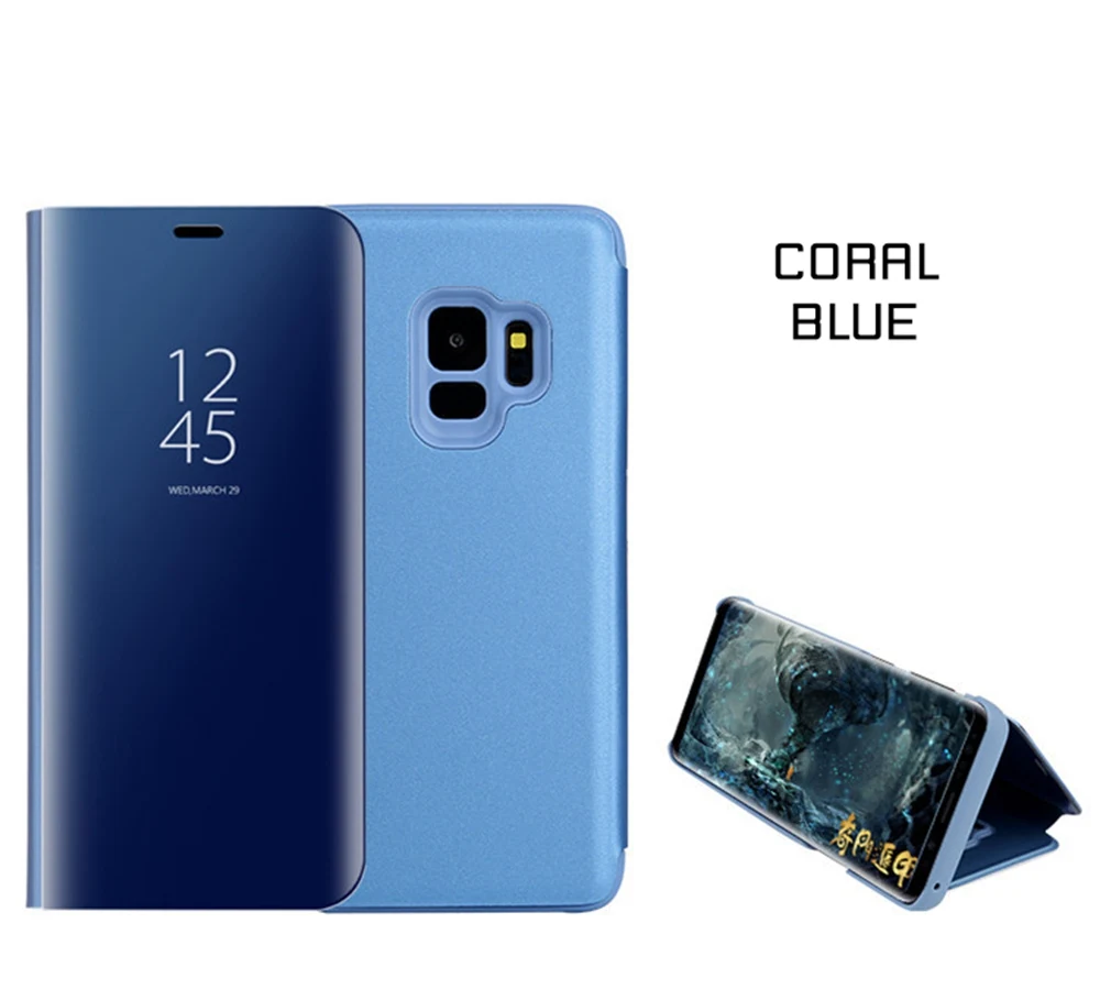 Умный зеркальный флип-чехол для samsung Galaxy Note 10 S10 5G Показать чехол для samsung A40 A50 A70 A80 A90 A7 A9 A8S S10 крышка - Цвет: Синий
