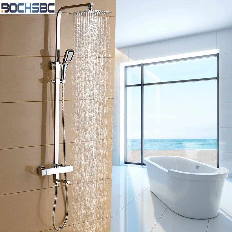 

BOCHSBC Intelligent Thermostatic Shower Set Temperature Control Hot & Cold Water Shower Faucet Square Chrome Shower Set
