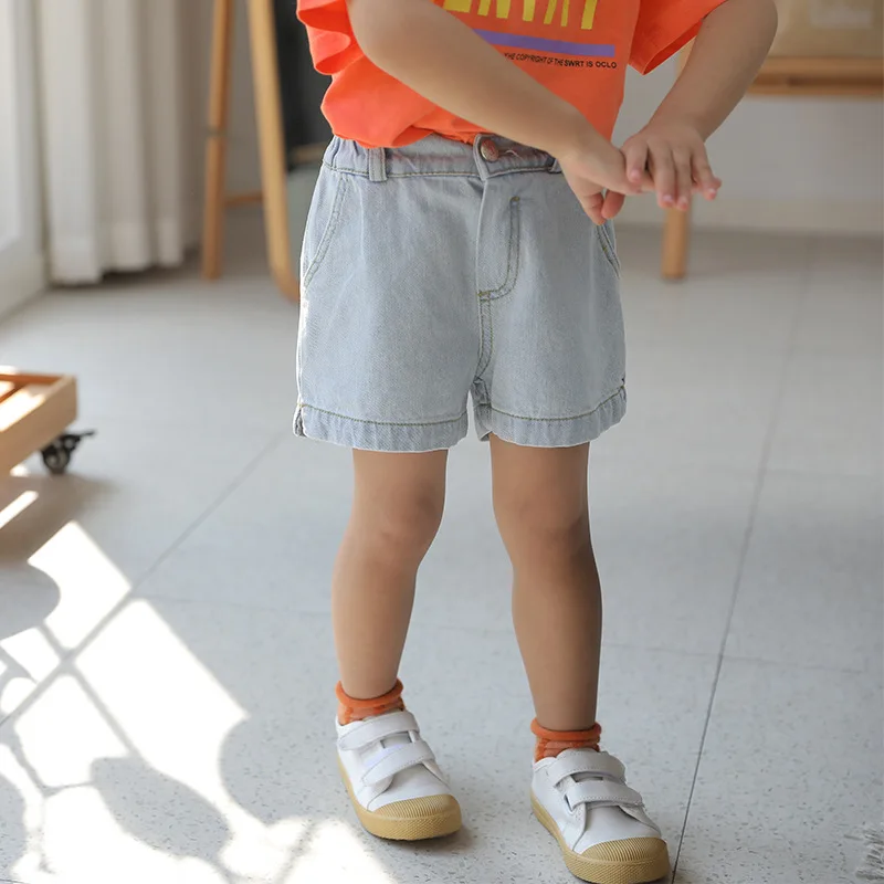Летние хлопковые джинсовые шорты в Корейском стиле для мальчиков и девочек