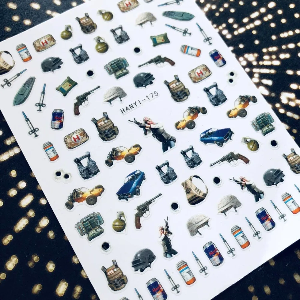 HANYI серия HANYI-175 пистолет PUBG дизайн Прохладный стикеры 3D на ногти nail Art Наклейка шаблон diy Инструменты для ногтей украшения