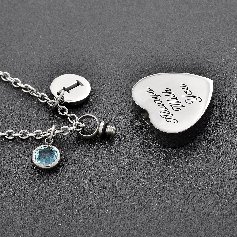 Etching Always With you Forever Heart memorial locket pendant ashes Jewelry Stainless Steel Cremation Urn Necklace For Women | Украшения и
